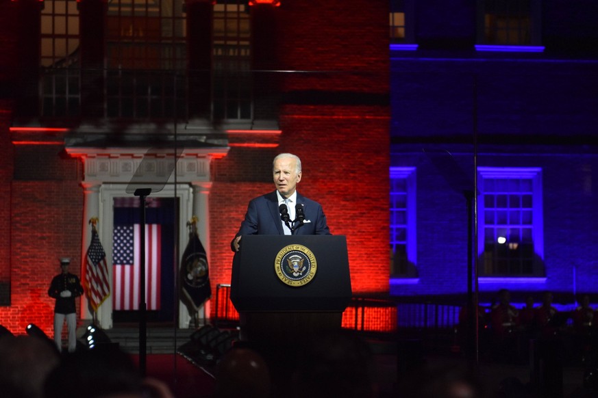 September 1, 2022, Philadelphia, Pennsylvania, USA: The US President, Joe Biden delivers a primetime speech on the continued battle for the Soul of the Nation and mentioned former President of the Uni ...