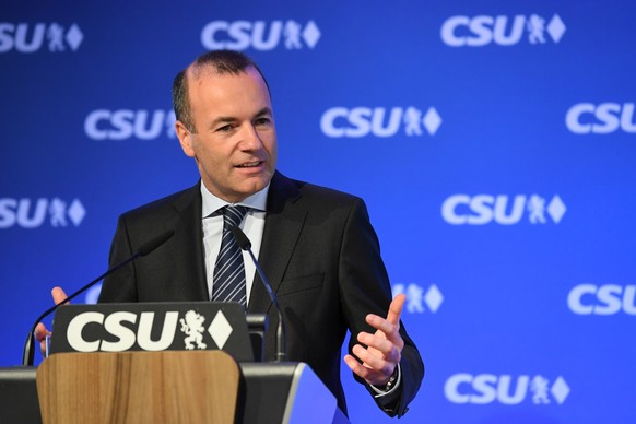 Manfred Weber, member of the Bavarian Christian Democrats (CSU) and lead candidate of the European Peoples&#039; Party (EPP) in European parliamentary elections, speaks at a news conference in Munich, ...