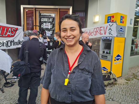 Duygu Kaya, 33, Ex-Gorillas-Riderin, beim Streik.