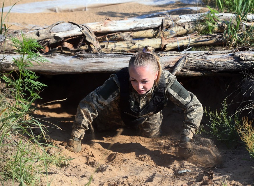 Training Session And Test Of New Military Uniforms Designed For Women Outside Of Kyiv, Amid Russia s Invasion Of Ukraine. Ukrainian female cadets wearing new military uniforms that was designed for wo ...