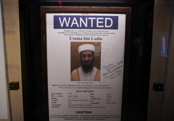 Items related to the search and death of Osama Bin Laden are on display at a press preview for the new exhibition at the 9/11 Memorial Museum Revealed: The Hunt for Bin Laden in New York City on Thurs ...