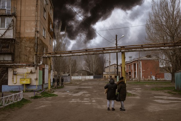 ODESSA, UKRAINE - APRIL 02: A view from the burning building after the attack in Odessa, Ukraine on April 02, 2022. Fire broke out due to an explosion caused by Russian rockets in the Port of Odessa.  ...