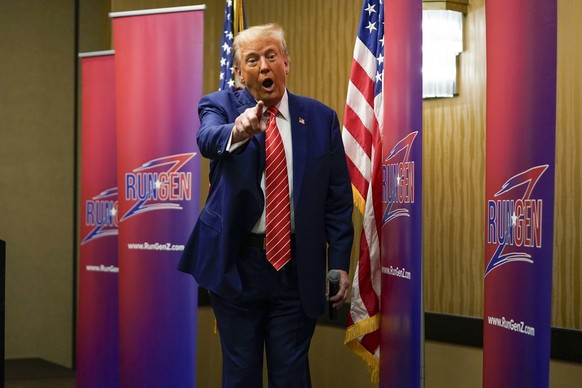 Former President Donald Trump speaks at a Run GenZ campaign event in Des Moines, Iowa, Saturday, Jan. 6, 2024. (AP Photo/Andrew Harnik)