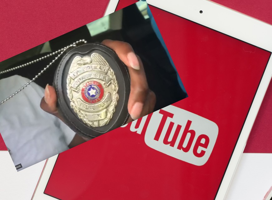 Directly above view of modern devices on table with crumpled papers, youtube sign on tablet screen