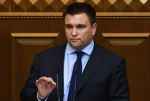 KIEV, UKRAINE - NOVEMBER 26, 2018: Ukraine s Foreign Minister Pavlo Klimkin addresses a special meeting of the Ukrainian Verkhovna Rada to discuss the presidential decree on martial law. Mykola Lazare ...