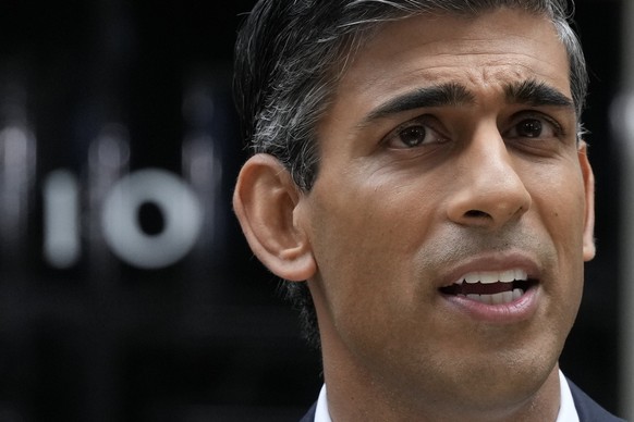 New British Prime Minister Rishi Sunak speaks at Downing Street in London, Tuesday, Oct. 25, 2022, after returning from Buckingham Palace where he was formally appointed to the post by Britain's King ...