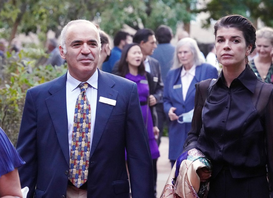 Chess legend Gary Kasparov and his wife Dasha arrive for induction ceremonies for The World Chess Hall of Fame at the Muny Opera in Forest Park in St. Louis on Tuesday, October 5, 2021. Rex Sinquefiel ...