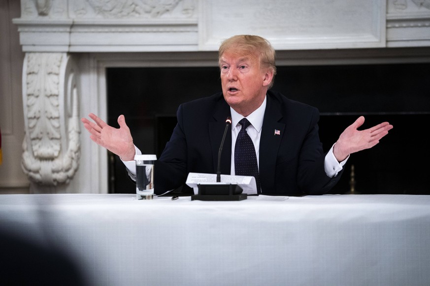 President Donald Trump reveals that he is taking Hydroxychloroquine prophylaxis against COVID-19 as he participates in a roundtable with Restaurant Executives and Industry Leaders in the State Dining  ...