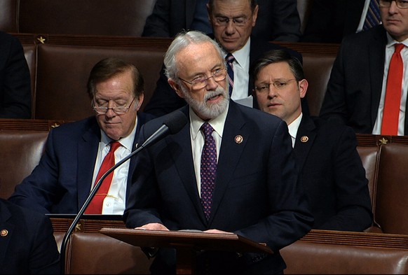 FILE - Rep. Dan Newhouse, R-Wash., speaks as the House of Representatives debates the articles of impeachment against President Donald Trump at the Capitol in Washington on Dec. 18, 2019. Newhouse was ...