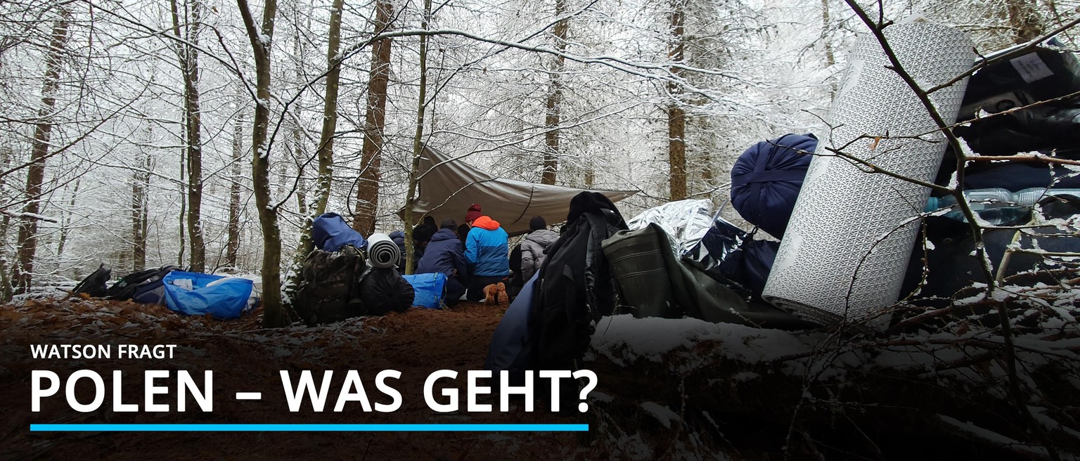 2.12.2021 Lager für sieben Geflüchtete im polnischen Wald nahe der Grenze zu Belarus