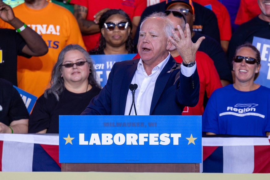 Vice Presidential Candidate Tim Walz Delivers Remarks At Laborfest In Milwaukee Democratic vice presidential nominee Minnesota Gov. Tim Walz speaks at Laborfest on September 2, 2024 in Milwaukee, Wisc ...