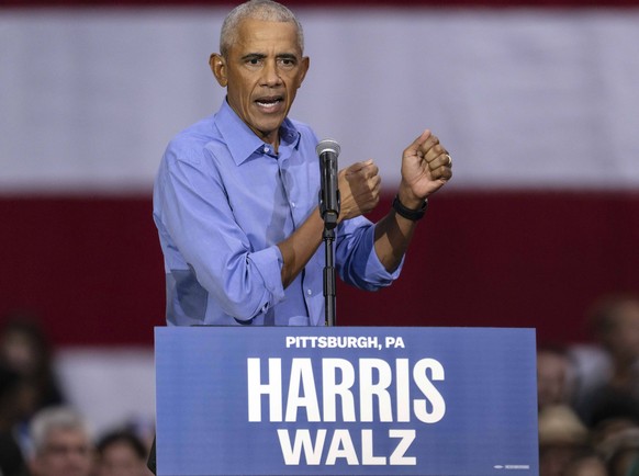 October 10, 2024 - Pittsburgh, Pennsylvania, U.S.A. - Former President BARACK OBAMA speaks at a rally in support of the Harris-Walz campaign. Pittsburgh U.S.A - ZUMAce6_ 20241010_zaf_ce6_010 Copyright ...