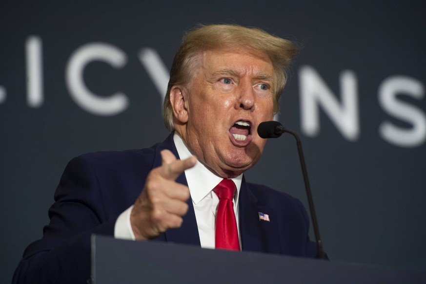 Former President of the United States Donald Trump speaks during his first trip back to Washington, DC at the American First Agenda Summit held by the America First Policy Institute at the Marriott Ma ...