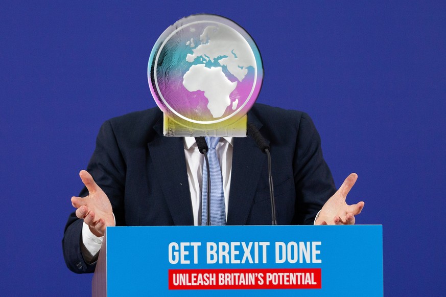 CALLESTICK, ENGLAND - NOVEMBER 27: Prime Minister and Conservative Party leader, Boris Johnson delivers a speech to an audience as he visits Healey&#039;s Cornish Cyder Farm on November 27, 2019 in Ca ...