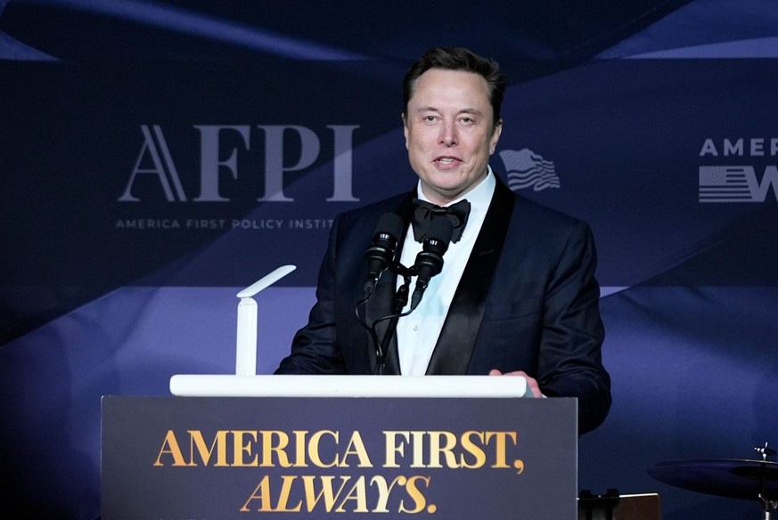 FILE - Elon Musk speaks after President-elect Donald Trump spoke during an America First Policy Institute gala at his Mar-a-Lago estate, Nov. 14, 2024, in Palm Beach, Fla. (AP Photo/Alex Brandon, File ...