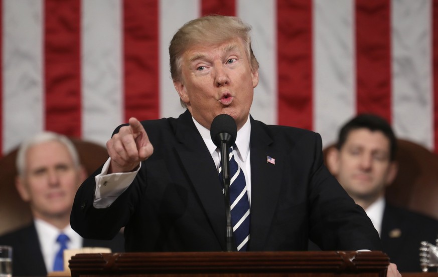 FILE - President Donald Trump addresses a joint session of Congress on Capitol Hill in Washington, Feb. 28, 2017. (Jim Lo Scalzo/Pool Image via AP, File)