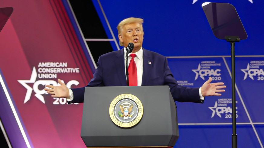 Maryland: Donald J. Trump speaks at CPAC American President Donald J. Trump speaks during CPAC at the Gaylord national resort in Maryland United States Copyright: JuliaxMineeva/TheNews2
