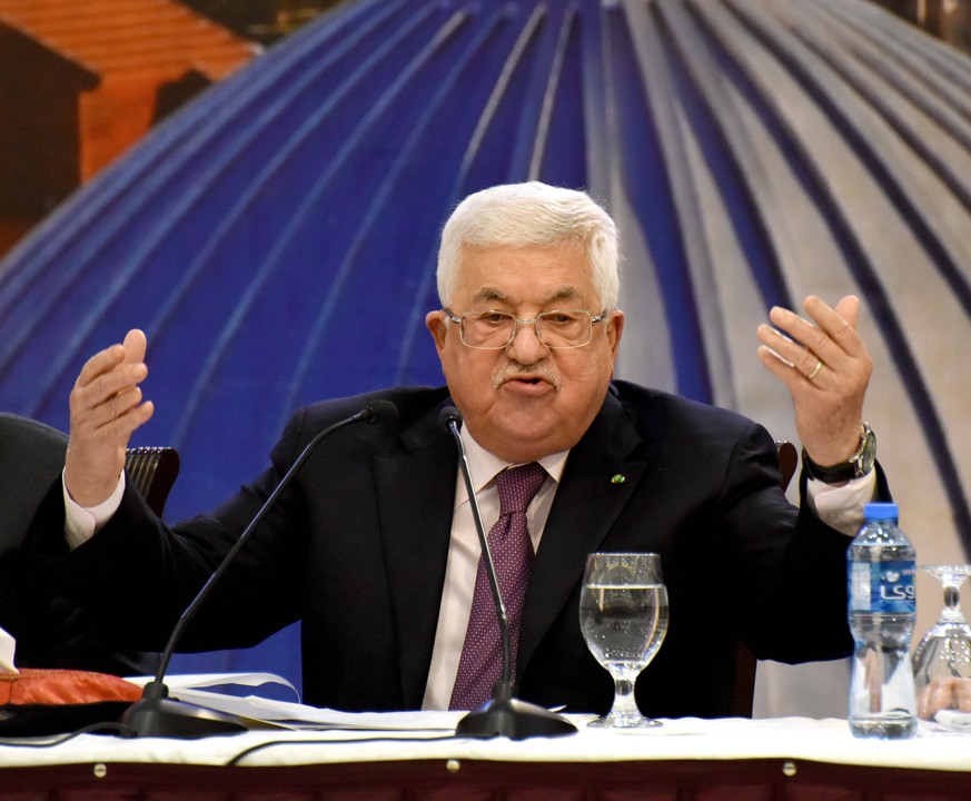 Palestinian President Mahmoud Abbas gestures while respondsing to U.S. President Donald Trump s peace plan, saying the conspiracy deal will not pass in his headquarters in Ramallah, West Bank, on Tues ...