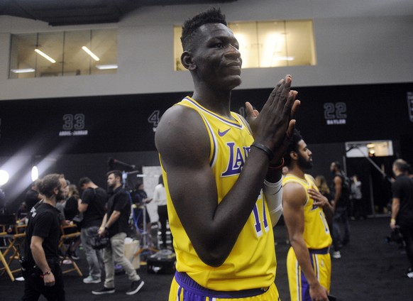 September 24, 2018; El Segundo, CA, USA; Los Angeles Lakers Isaac Bonga (17) during media day at UCLA Health Training Center. Mandatory Credit: Gary A. Vasquez-USA TODAY Sports