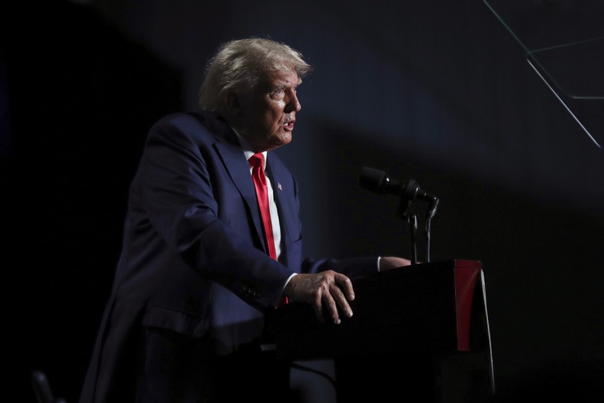 Former President Donald Trump speaks during the 56th annual Silver Elephant Gala in Columbia, S.C., Saturday, Aug. 5, 2023. (AP Photo/Artie Walker Jr.)