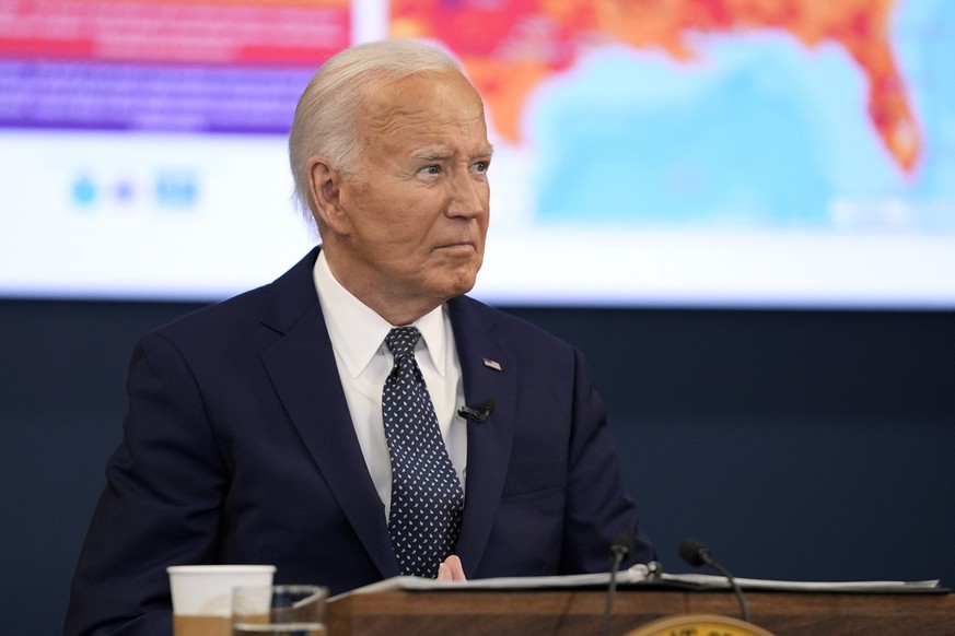 President Joe Biden listens during a visit to the D.C. Emergency Operations Center, Tuesday, July 2, 2024, in Washington. (AP Photo/Evan Vucci)