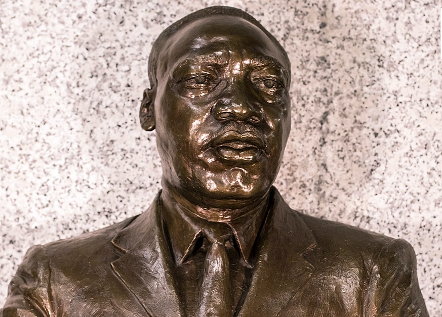 In this undated photo supplied by the U.S. Embassy in Pretoria, a bust of Martin Luther King Jr. on display at the embassy in Pretoria South Africa. The name of the Rev. Martin Luther King Jr. can be  ...