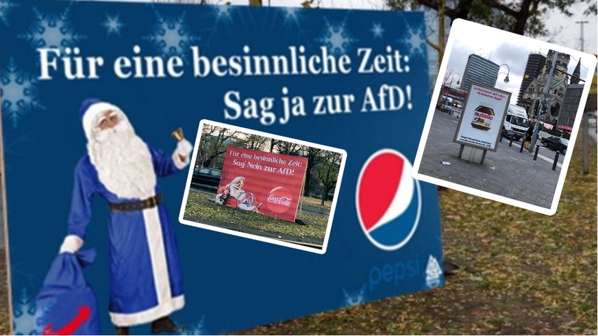 Fingierte Werbeplakate mit ganz verschiedenen Botschaften an die AfD gibt's in dieser Adventszeit öfters.