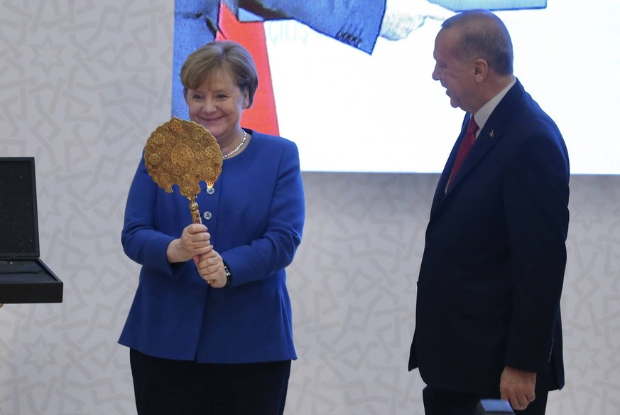 Germany Chancellor Angela Merkel and Turkey President Recep Tayyip Erdogan attend opening ceremony of new campus of Turkish-German University in Beykoz City, Istanbul. 16637695