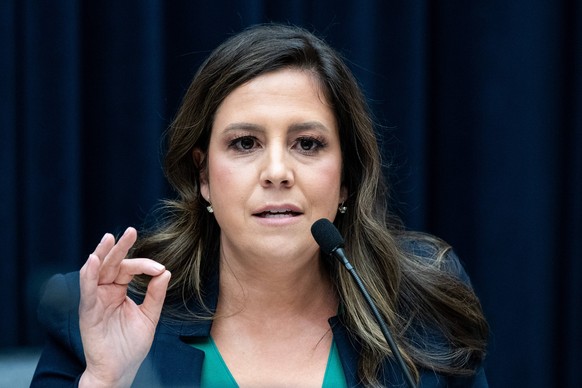 Columbia University President at a Congressional Hearing on Antisemitism in Washington - 17 Apr 2024 U.S. Representative Elise Stefanik R-NY speaking about campus antisemitism at Columbia University a ...