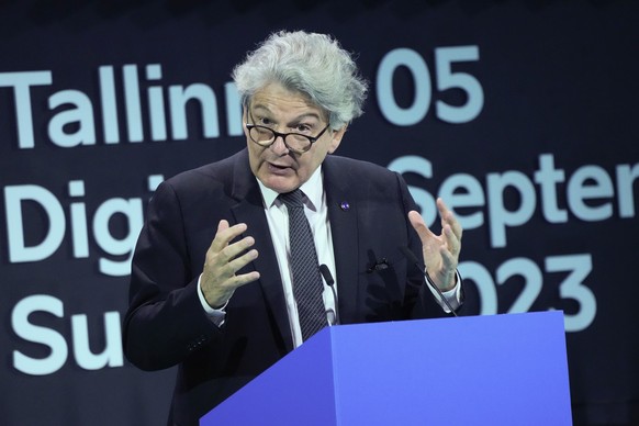 European Commissioner for Internal Market Thierry Breton speaks during opening ceremony of the Tallinn Digital Summit 2023, Estonia, Tuesday, Sept. 5, 2023. The Tallinn Digital Summit, an annual event ...