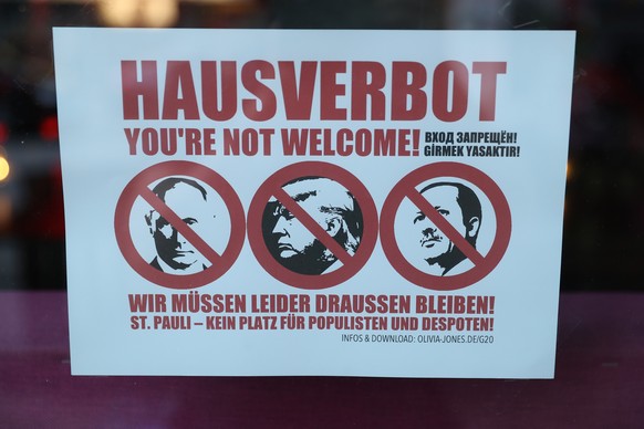 Hamburgs Drag-Queen Olivia Jones und Freunde haben zum G20-Gipfel in ihren Kiez-Lokalitäten in St.Pauli ein Hausverbot gegen „Populisten und Despoten“ verhängt.
