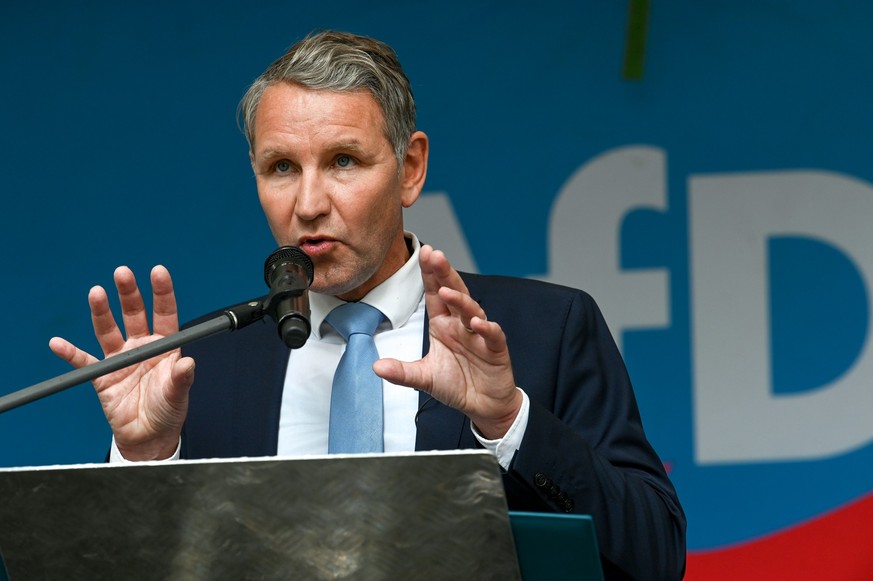 17.06.2023, Thürigen, Mödlareuth: Björn Höcke, Landessprecher und Fraktionsvorsitzender der AfD in Thüringen, spricht auf einer Kundgebung am 70. Jahrestag des Volksaufstandes in der DDR. Die AfD-Land ...