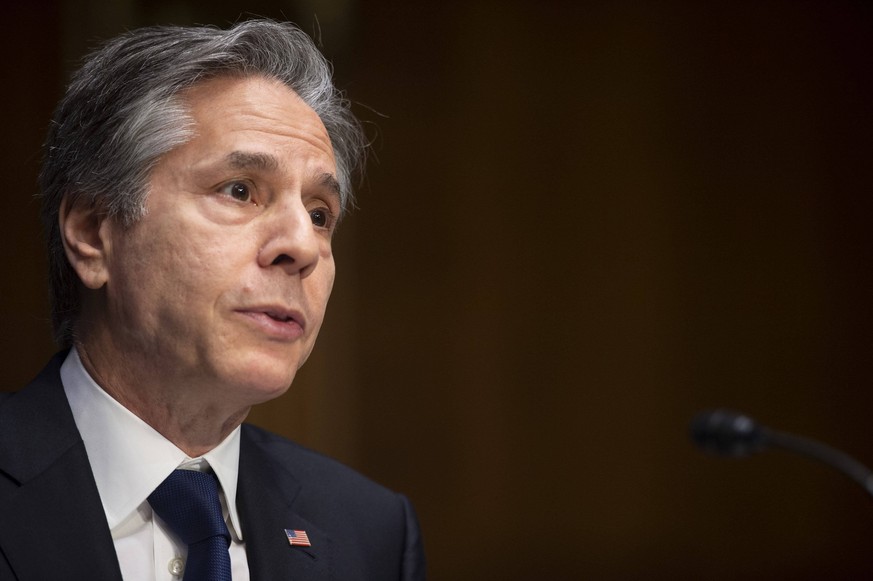 Washington, Antony Blinken vor Ausschuss des Senats der Vereinigten Staaten zur Außenpolitik U.S. Secretary of State Anthony Blinken speaks during a Senate Foreign Relations Committee Hearing on the F ...