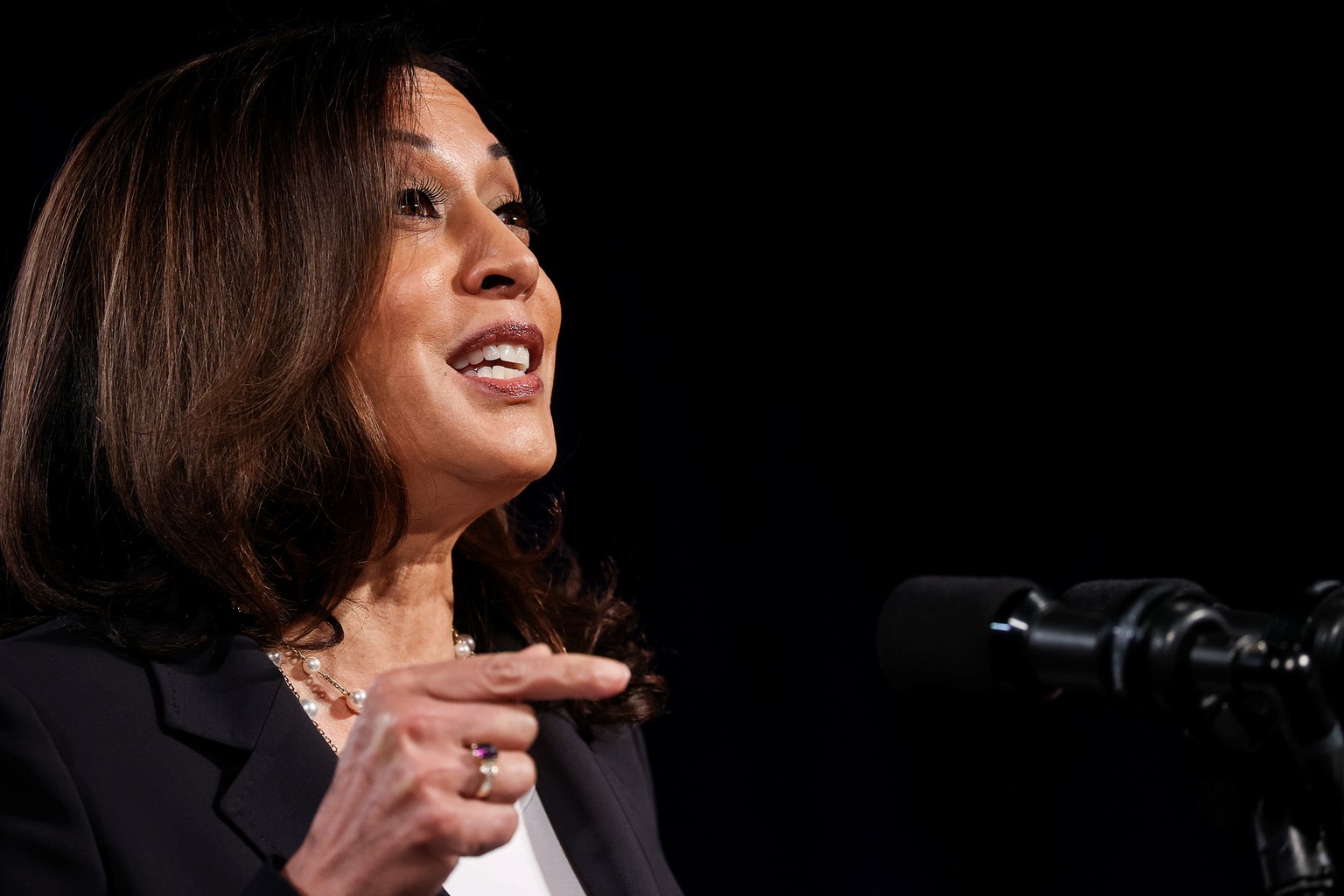 Democratic U.S. vice presidential nominee Kamala Harris delivers a campaign speech in Washington, U.S., August 27, 2020. REUTERS/Jonathan Ernst