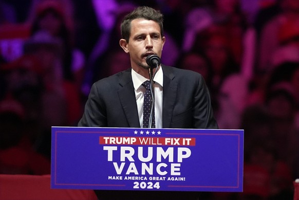 Tony Hinchcliffe speaks before Republican presidential nominee former President Donald Trump during a campaign rally at Madison Square Garden, Sunday, Oct. 27, 2024, in New York. (AP Photo/Evan Vucci)