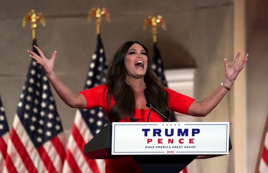 Kimberly Guilfoyle, the National Chair of the &quot;Trump Victory Finance Committee&quot; and girlfriend of Donald Trump Jr., delivers a pre-recorded speech to the largely virtual 2020 Republican Nati ...