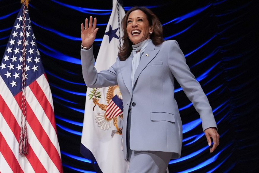 Democratic presidential nominee Vice President Kamala Harris arrives to speak at the Congressional Hispanic Caucus Institute (CHCI) leadership conference, Wednesday, Sept. 18, 2024, in Washington. (AP ...