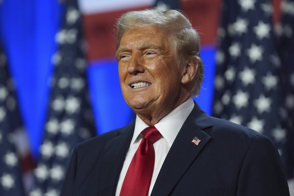 FILE - Republican presidential nominee former President Donald Trump smiles at an election night watch party at the Palm Beach Convention Center, Nov. 6, 2024, in West Palm Beach, Fla. (AP Photo/Evan  ...