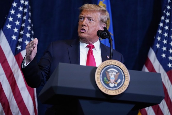 President Donald Trump talks to the media at Trump International Hotel Las Vegas, Wednesday, Oct. 28, 2020, in Las Vegas. (AP Photo/Evan Vucci)