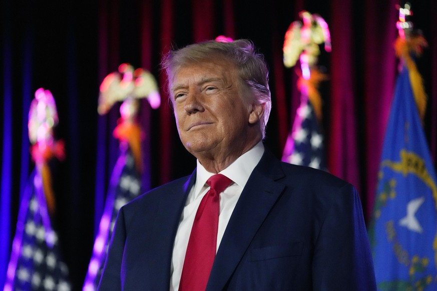 08.07.2023, USA, Las Vegas: Donald Trump, ehemaliger Präsident der USA, spricht bei einer Wahlkampfveranstaltung in Las Vegas. Foto: John Locher/AP/dpa +++ dpa-Bildfunk +++