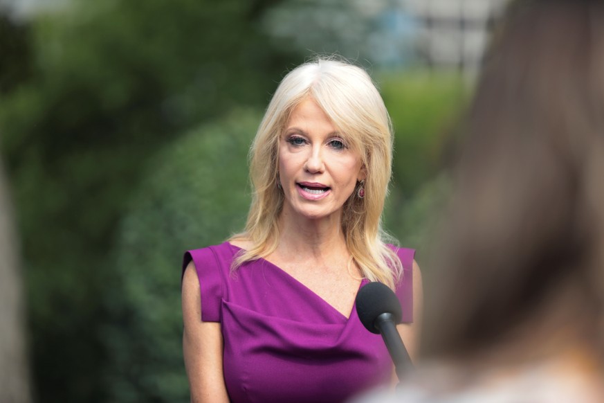 FILE PHOTO: White House adviser Kellyanne Conway speaks to reporters at the White House in Washington, U.S., August 6, 2020. REUTERS/Cheriss May/File Photo