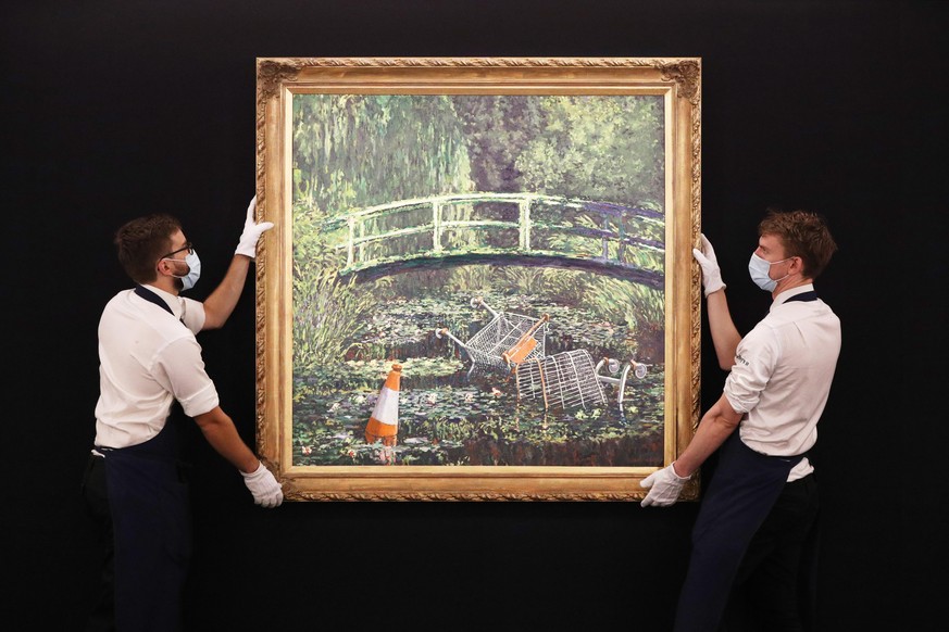 Ein Privatsammler aus Asien hat das Bild "Show Me The Monet" des mysteriösen Künstlers Banksy beim Auktionshaus Sotheby's ersteigert.