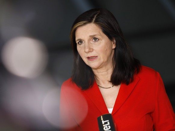 Katrin Göring-Eckardt bei einem Pressestatement der Grünen vor der Fraktionssitzung auf der Fraktionsebene im Reichstagsgebäude. Berlin, 23.03.2021