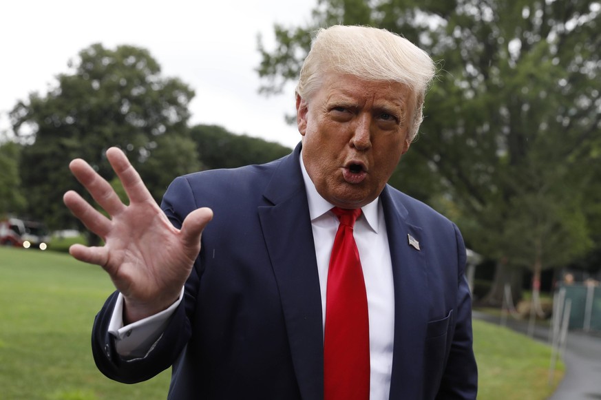 United States President Donald J. Trump speaks to the media on the South Lawn of the White House in Washington, DC before his departure to Tampa, Florida on July 31, 2020. PUBLICATIONxNOTxINxUSA Copyr ...