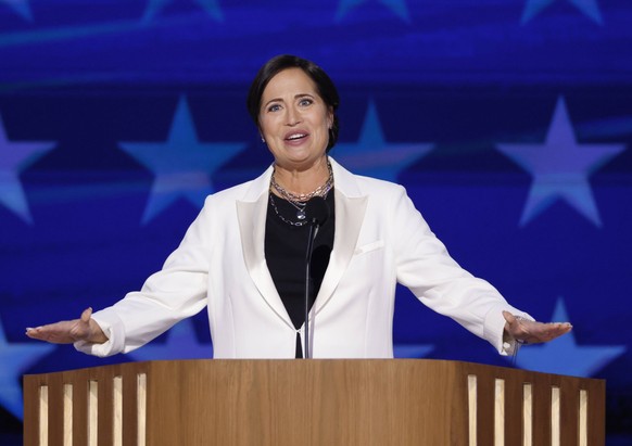 Former Donald Trump White House Press Secretary Stephanie Grisham speaks at the 2024 Democratic National Convention at the United Center in Chicago, Illinois on Monday, August 19, 2024. The theme for  ...