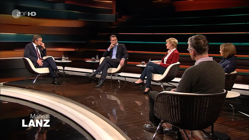 Die Gäste bei "Markus Lanz" (v.l.n.r.): Markus Blume, Christiane Woopen, Helene Bubrowski, Timo Ulrichs und zugeschaltet ist Peter Tschentscher.