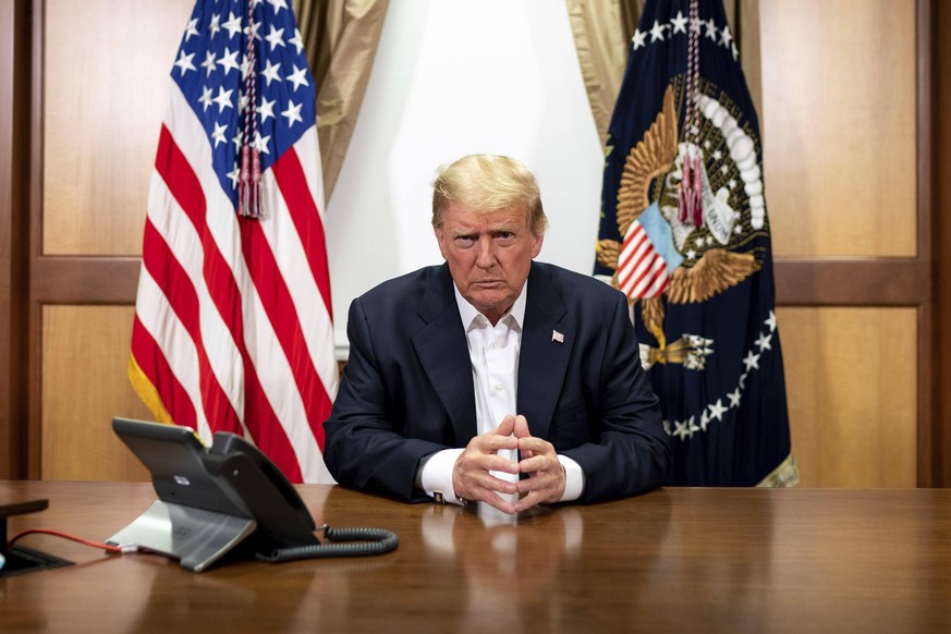 October 4, 2020, Bethesda, MD, United States of America: U.S President Donald Trump, participates in a national security conference call from the Presidential Suite at Walter Reed National Military Me ...