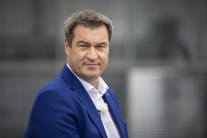 BERLIN, GERMANY - AUGUST 02: Markus Soeder, Governor of Bavaria, looks on during a break of the ARD Summer Interview on August 02, 2020 near the Reichstag Building in Berlin, Germany. Many see him as  ...