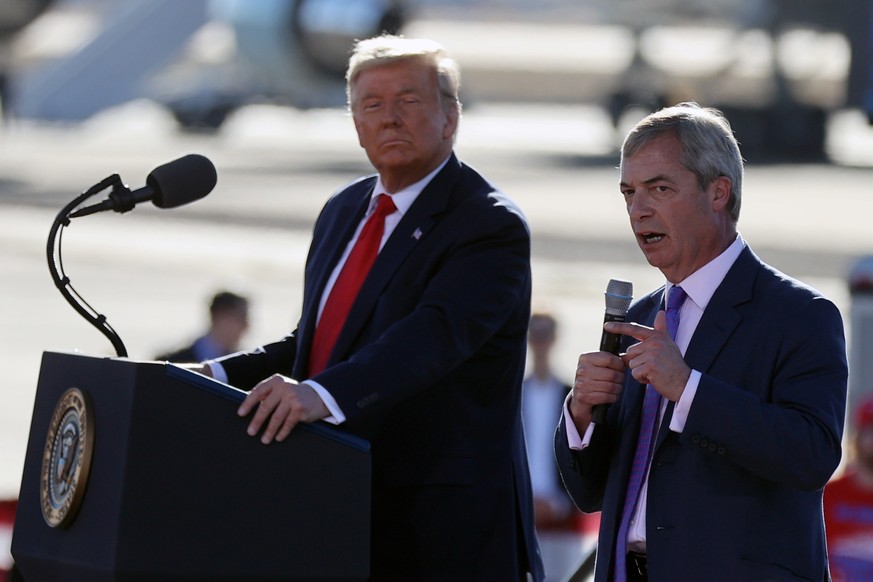 Nigel Farage speaks next to U.S. President Donald Trump during a campaign rally at Phoenix Goodyear Airport in Goodyear, Arizona, U.S., October 28, 2020. REUTERS/Jonathan Ernst