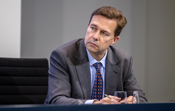 BERLIN, GERMANY - JANUARY 05: Government spokesman, Steffen Seibert at press briefing after Corona meeting with heads of government about the current situation of the coronavirus pandemic on January 5 ...